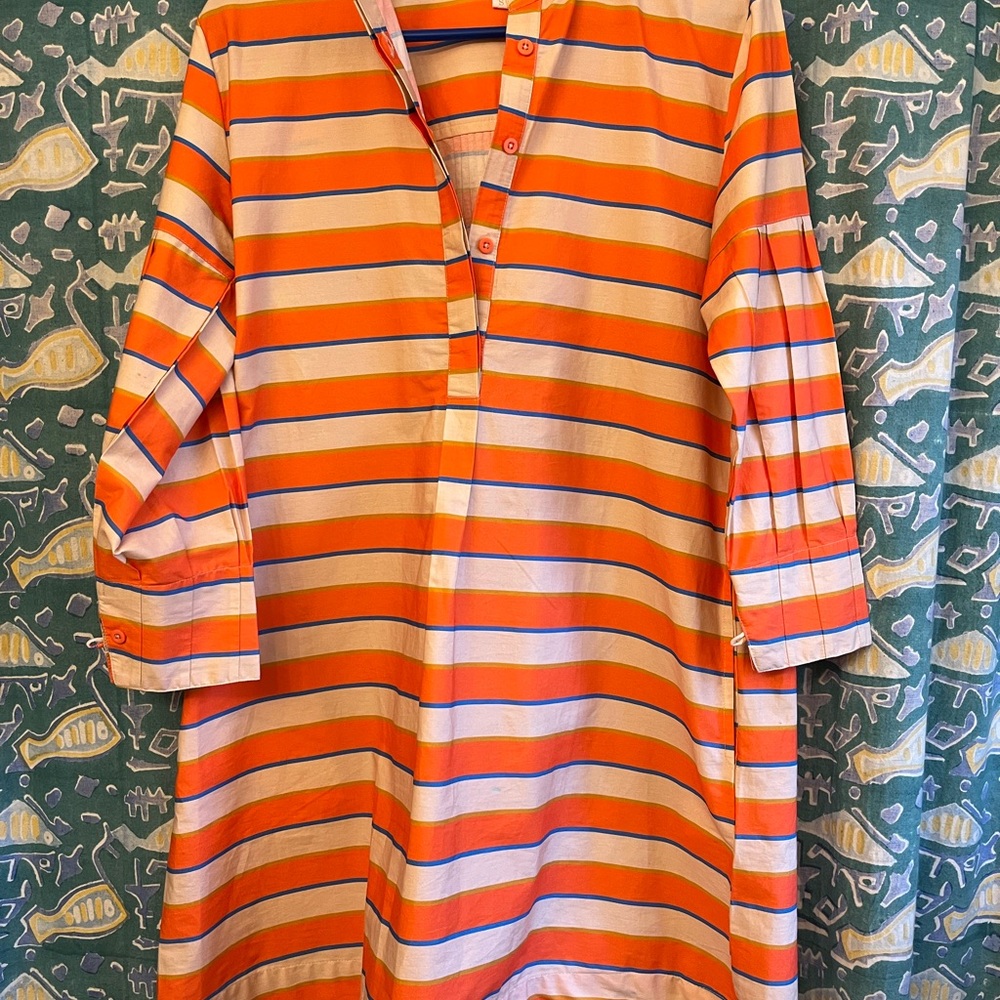 Southern dress! Orange and Pink Striped 100% Cotton Dress With Pockets